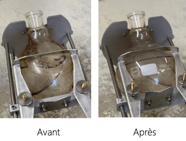 Lavage d’un ballon de laboratoire avant après